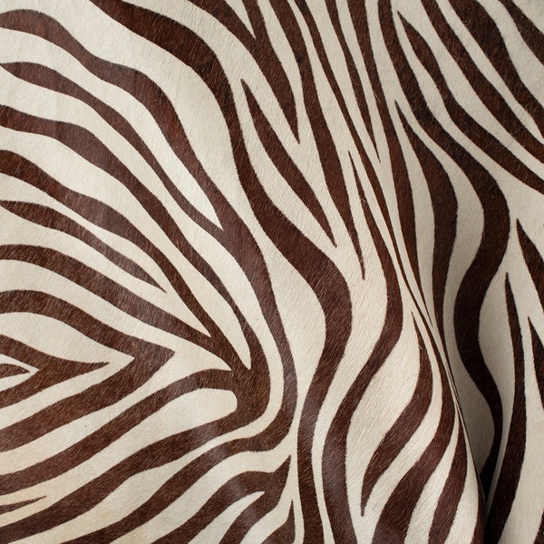 Milk/Brown PRINT Zebra ITALIAN Cavallino Leather Pony hide skin, skins hides