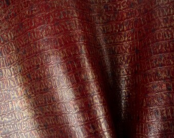 Marsala Crocodile Embossed Italian Leather Scraps: Gold & Black Accent