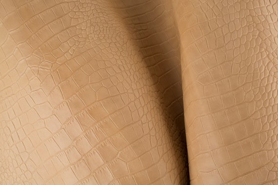 Light Beige Crocodile Embossed Print ITALIAN Leather Calf Cow Hide - Main Image