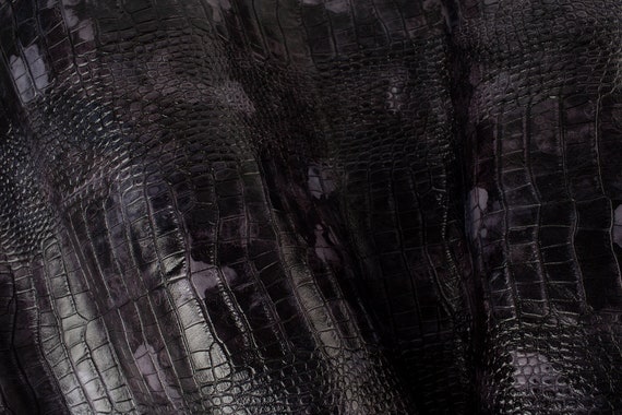 Dark Violet Crocodile Embossed Print  ITALIAN Leather Calf Cow Hide Scraps Scrap Square Pieces Swatches Samples  5x5-20x20in.