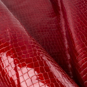 Red Crocodile Embossed Italian Leather Pieces, Patent Calf Hide