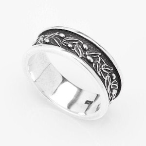 Oxidized Silver Ring, Olive Leaves Ring, Olive Ring, Leaf Slim Band Ring, Olive Wreath Greek Jewelry, Greek Key Jewelry, Mothers Day Gift