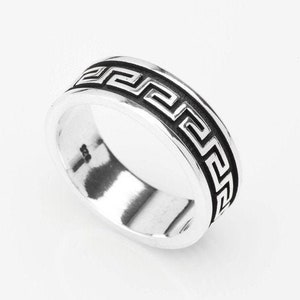 Greek Key Meander Ring, 925 Sterling Oxidized Silver Ring, Infinity Symbol, Greece Key Band, Handmade Greek Jewelry.