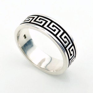 Griekse sleutelmeanderring, 925 sterling geoxideerde zilveren ring, oneindigheidssymbool, Griekenland sleutelhanger, handgemaakte Griekse sieraden, Griechischer Smuck