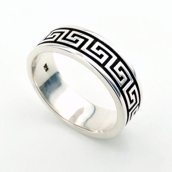 Greek Key Meander Ring, 925 Sterling Oxidized Silver Ring, Infinity Symbol, Greece Key Band, Handmade Greek Jewelry, Griechischer Smuck