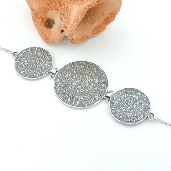 white pearl 925 sterling silver greek phaistos phaestos disc bracelet