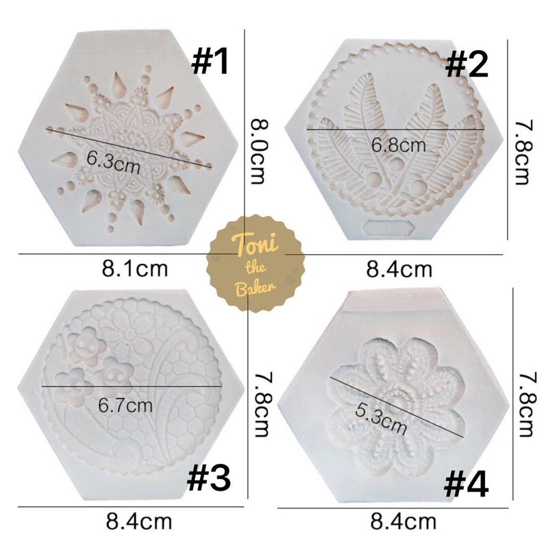 Set Of 4 Pieces Floral Lace Pattern Silicone Fondant Mold Flower Brooch Cupcake Mold Lace Sugarcraft Icing Pattern Fondant Mold Cupcake Topp