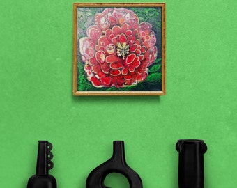 kleines Originalgemälde, Acryl auf  Leinwand,  abstrakte rote Blume