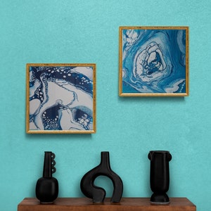 Piccolo set di tele, 2 dipinti originali astratti, dittico, arte murale moderna