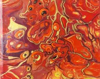 Small abstract painting, red, acrylic on canvas