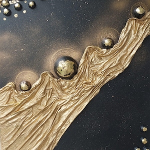 Peinture structurelle 3D à la feuille d'or sur toile, peinture intérieure moderne, faite à la main