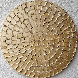 Original interior structure painting in gold, acrylic on round canvas, hand painted, modern art
