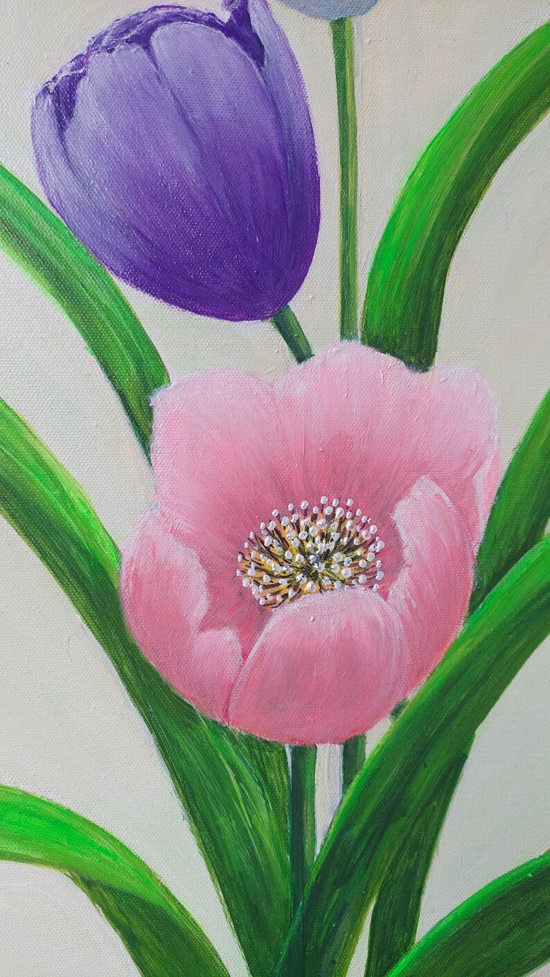Floral Acrylic Painting on Canvas – Hand-painted Flower Painting With ...