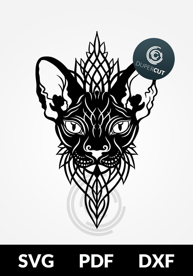 Download SVG / PDF / DXF cut file Paper Cutting Template Sphynx cat ...