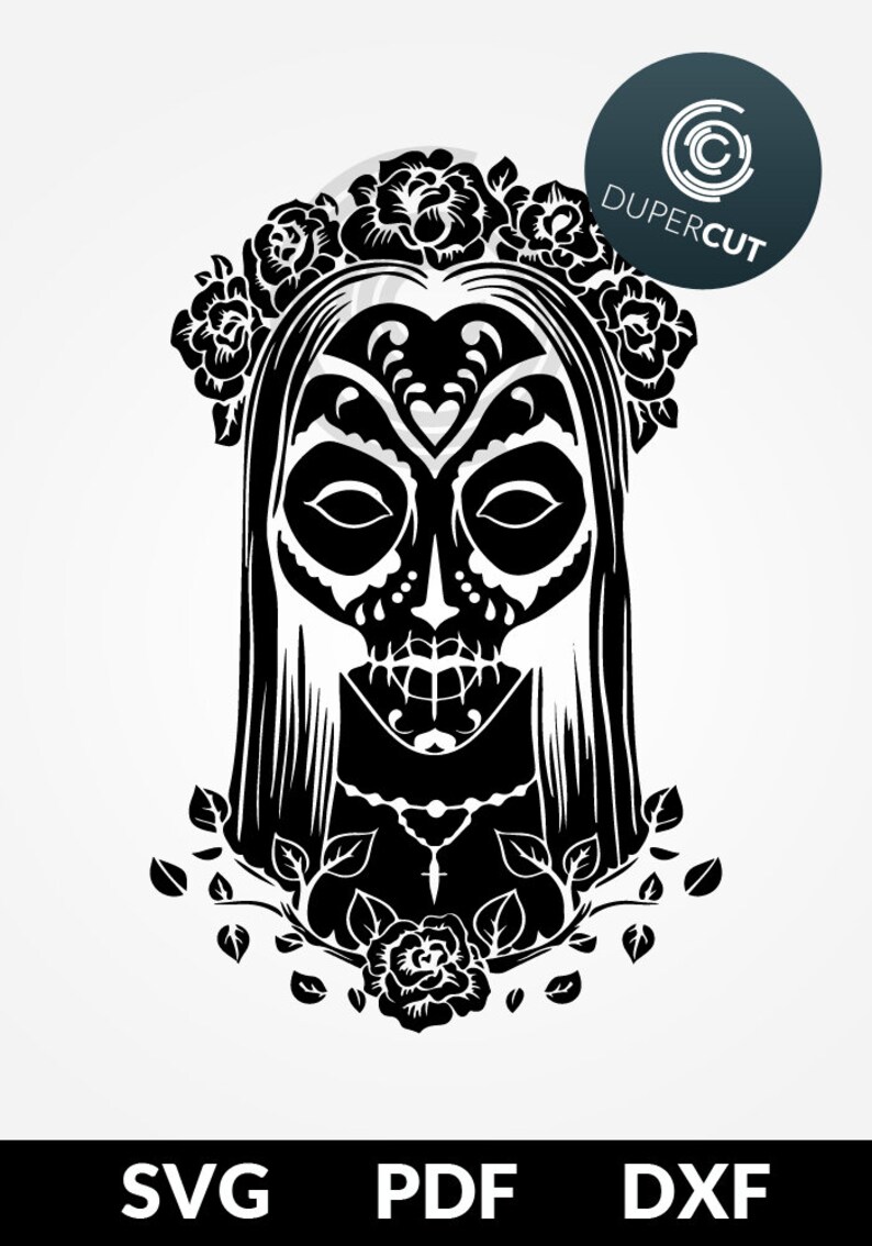 Download SVG / PDF /DXF file Female Sugar Skull digital stencil ...