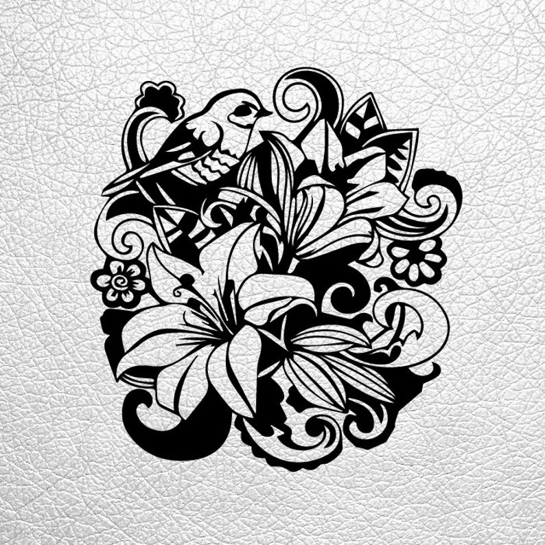 Download SVG / PDF cut file Paper Cutting Template bird in flower ...