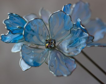Blue Bridal hairpins Transparent flower hair forks