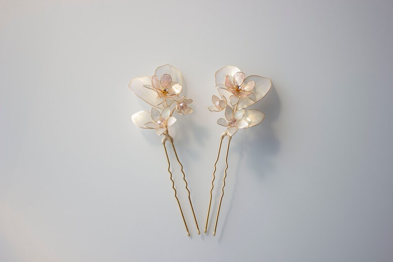 Ivory Flowers Wedding hair forks/ Set of two bridal hair pins image 6