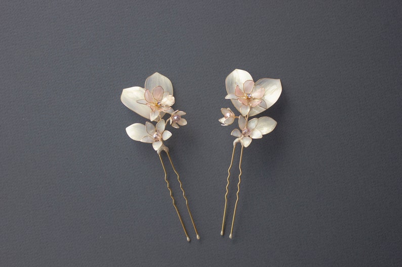 Ivory Flowers Wedding hair forks/ Set of two bridal hair pins image 1