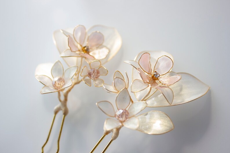 Ivory Flowers Wedding hair forks/ Set of two bridal hair pins image 5