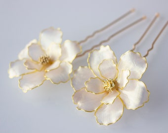 Floral Hair Pins UV resin Yellow Gold Bridal Hair Pins