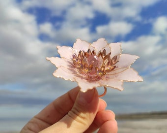 Floral Ring, Gold Plated Ring, Pink Flower Ring, Floral Engagement Ring, Floral Resin Ring