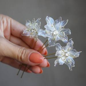 Edelweiss Flower Hair Fork Gold plated Pin Wedding Headpiece with Cubic Zirconia