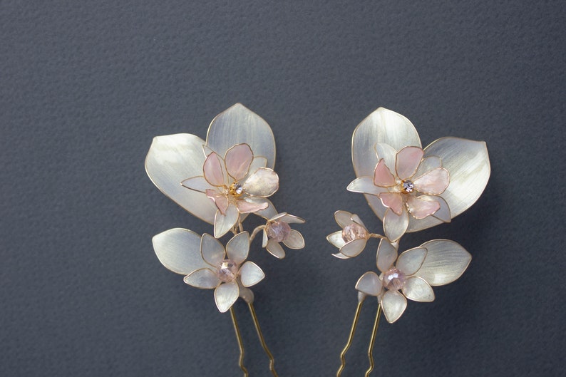Ivory Flowers Wedding hair forks/ Set of two bridal hair pins image 4