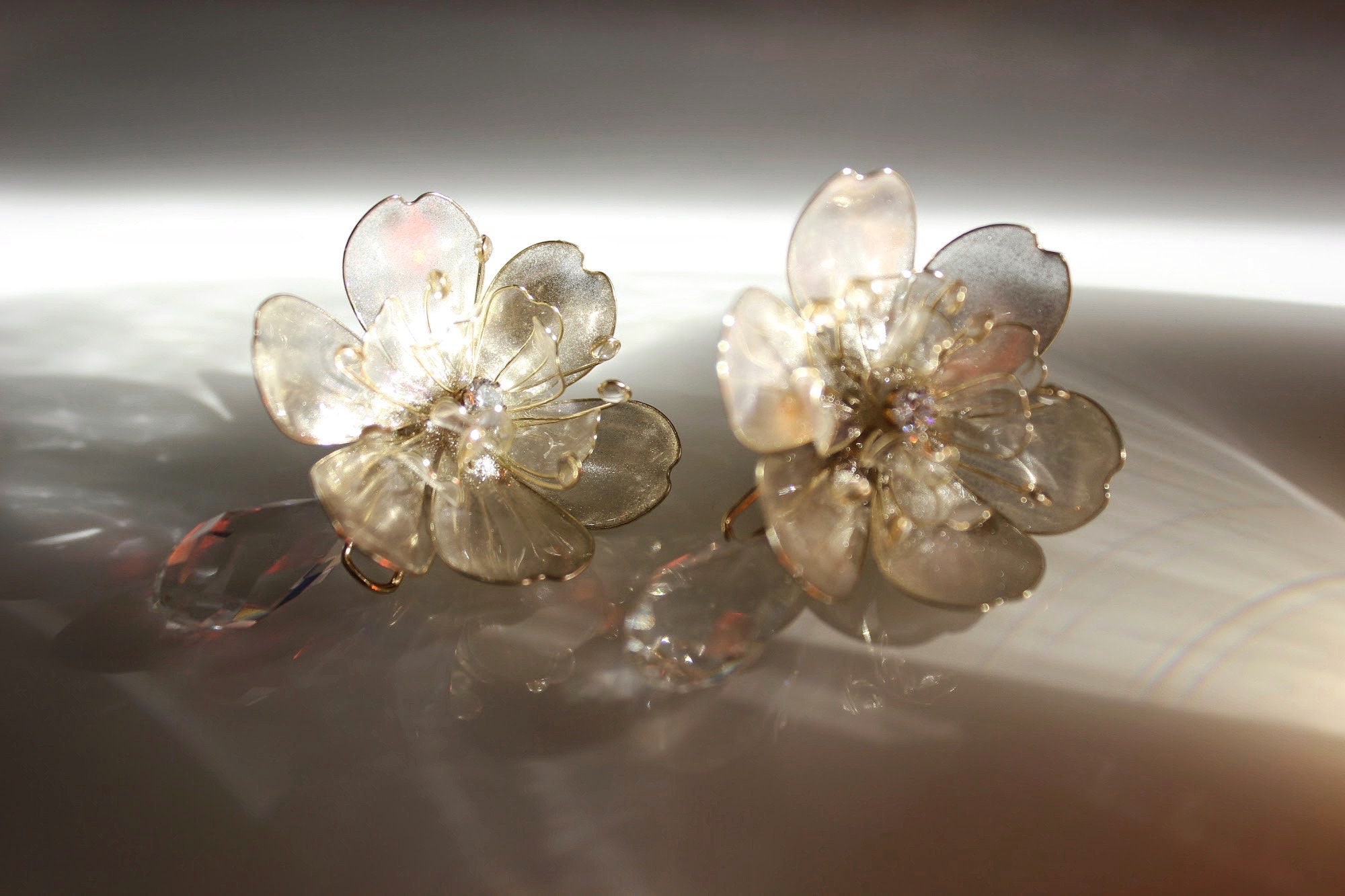 Fairycore Pearly Transparent Floral Dangling Earrings With Omega Back ...