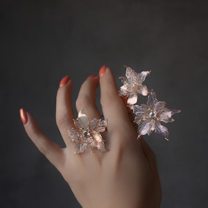 Edelweiss Flower Bridal Set Gold plated Ring Wedding Headpiece with Cubic Zirconia