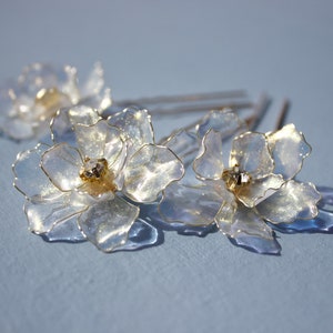 Bridal Transparent Flower Hair Fork Gold plated Pin Wedding Headpiece