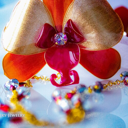 Gold Pink Drop UV Resin Orchid Statement Earrings Etsy