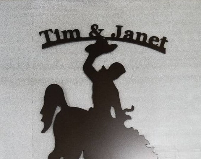 Personalized Steamboat (Bucking Horse & Rider) Arched Text Sign