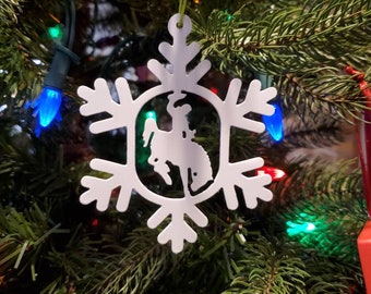 Wyoming Steamboat (Bucking Horse and Rider) Snowflake Christmas Tree Ornament