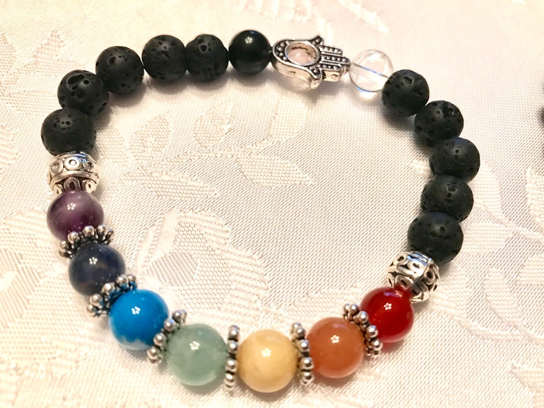 Nine Chakra Bracelet w/Hamsa Charm-Yoga Bracelet-Mala Beads-Boho Bracelet-Boho Jewelry-Beaded Bracelet image 3