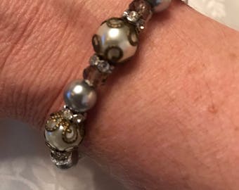 Shades of Gray Stretch Bracelet-Birthday Gift-Mothers Day-Anniversary-Pearls-Rhinestones-Chrystals