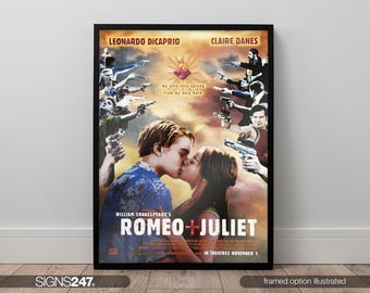 Romeo + Juliet Movie Poster | Leonardo DiCaprio | Clair Danes | William Shakespeare | 1996 | Wall Art Print | Home Decor | A0 A1 A2 A3 A4 A5