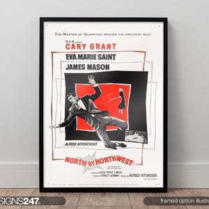 Alfred Hitchcock North By Northwest Cary Grant Movie Film Reproduction Poster/Print 280GSM Satin Photo Paper Movie Poster