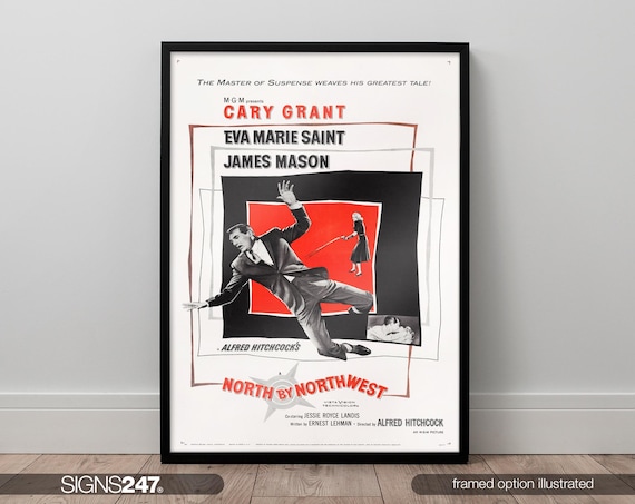 Alfred Hitchcock North By Northwest Cary Grant Movie Film Reproduction Poster/Print 280GSM Satin Photo Paper Movie Poster