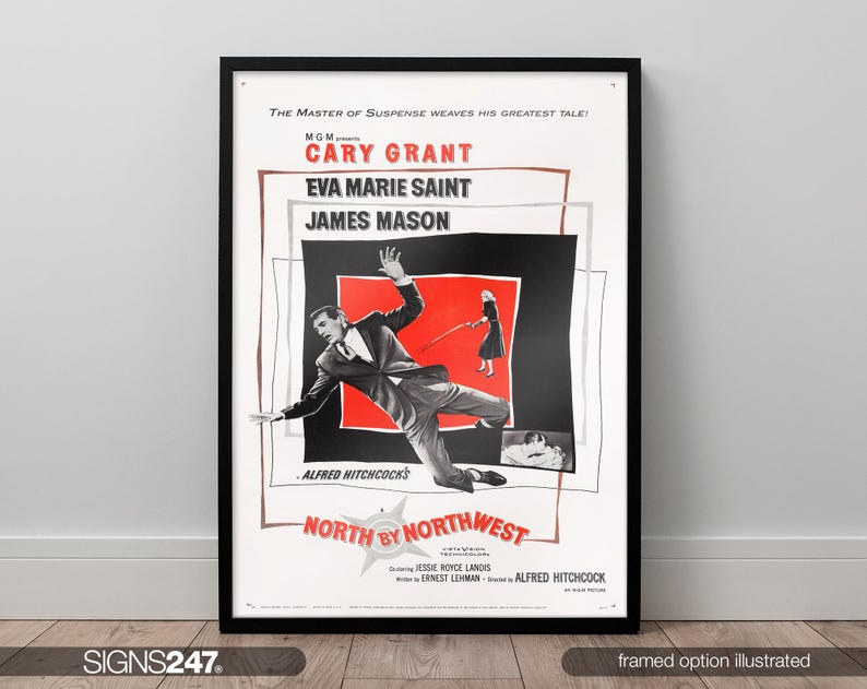 Alfred Hitchcock North By Northwest Cary Grant Movie Film Reproduction Poster/Print 280GSM Satin Photo Paper Movie Poster