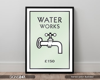 Monopoly Water Works Poster | Wall Art Print | Home Decor | A0 A1 A2 A3 A4 A5