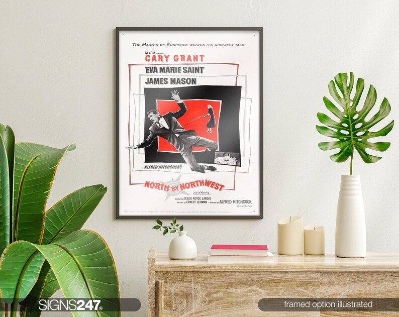 Alfred Hitchcock North By Northwest Cary Grant Movie Film Reproduction Poster/Print 280GSM Satin Photo Paper Movie Poster