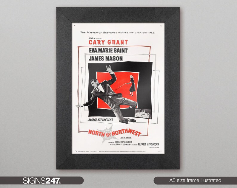 Alfred Hitchcock North By Northwest Cary Grant Movie Film Reproduction Poster/Print 280GSM Satin Photo Paper Movie Poster