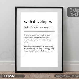 Plakat dla programisty stron internetowych | Plakat z definicją cytatu dla programisty stron internetowych | Plakat drukowany | Zabawny | Wydruki plakatów | Sztuka ścienna | Wystrój domu | Wszystkie rozmiary
