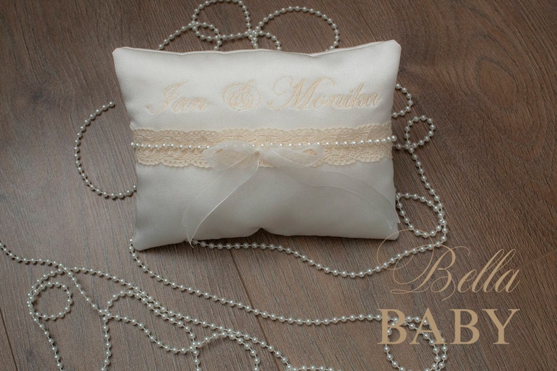 Customised Wedding Ring Pillow Cream Wedding Ring Cushion Personalised Ring Bearer Pillow