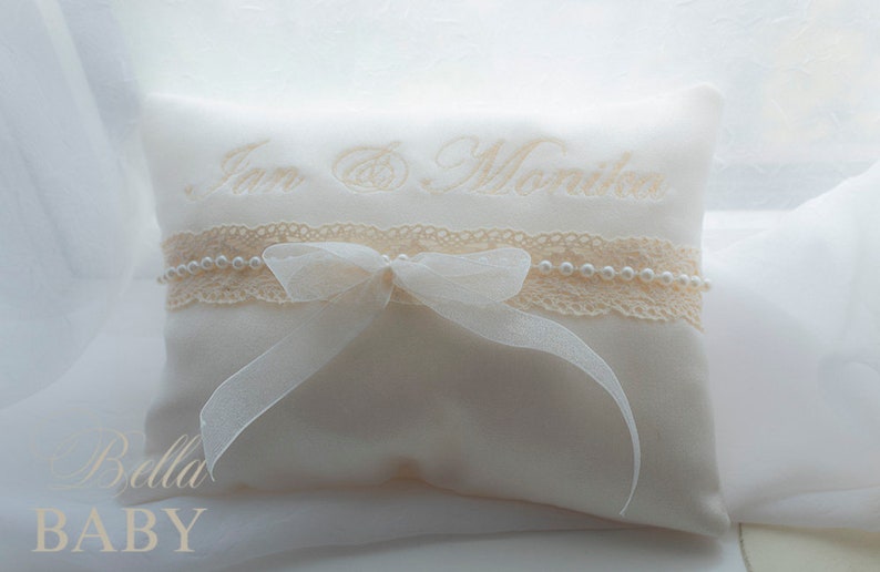 Customised Wedding Ring Pillow Cream Wedding Ring Cushion Personalised Ring Bearer Pillow