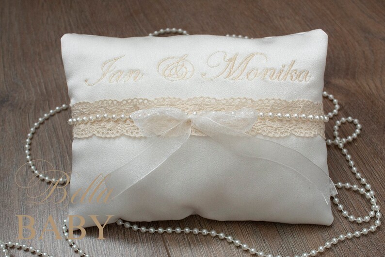 Customised Wedding Ring Pillow Cream Wedding Ring Cushion Personalised Ring Bearer Pillow