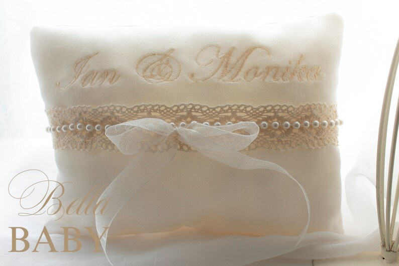 Customised Wedding Ring Pillow Cream Wedding Ring Cushion Personalised Ring Bearer Pillow