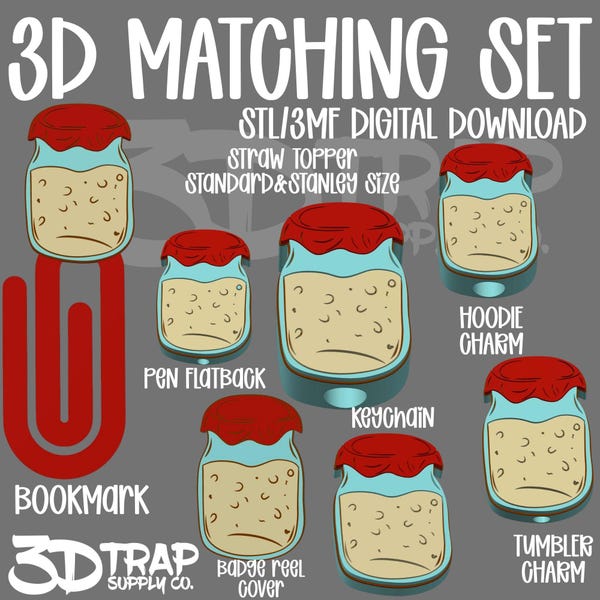 Sourdough Jar Accessory Set STL | Pen Topper, Badge Reel (Digital Download)