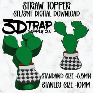 Adorno de cactus con pajita - Maceta Checker, archivo de impresión 3D (descarga digital STL/3MF)